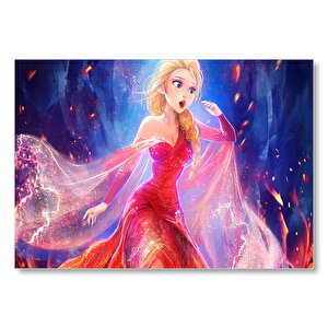 Güzel Prenses Elsa Kırmızı Elbise Görseli Mdf Ahşap Tablo 35x50 cm