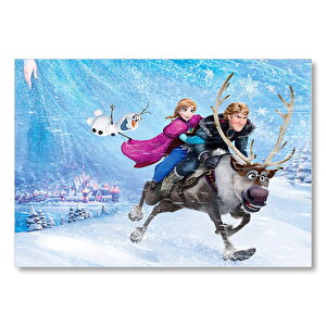 Frozen Kar Taneleri Şehir Buz Geyik Kardan Adam Mdf Ahşap Tablo 25x35 cm