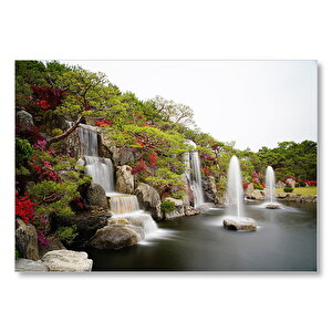 Şelale Fıskiyeler Ağaçlar Ve Açelyalar Mdf Ahşap Tablo 25x35 cm