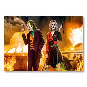 Joker Ve Harley Quinn Alevler Arka Plan Mdf Ahşap Tablo 50x70 cm