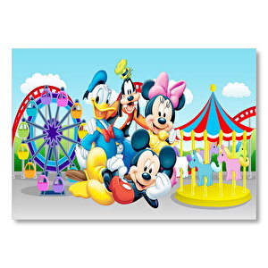 Luna Parkta Daisy Duck Goofy Mickey Ve Minnie Mouse Mdf Ahşap Tablo 50x70 cm