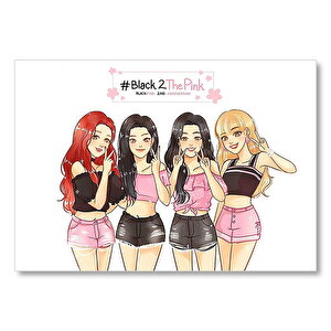 Black Pink Kore Pop Pembe Siyah Kıyafetli Mdf Ahşap Tablo 35x50 cm