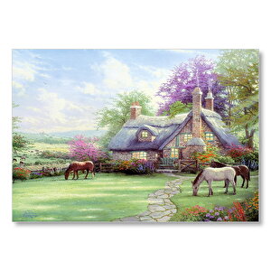 Evi Ve Atlar Doğa Mdf Ahşap Tablo 35x50 cm