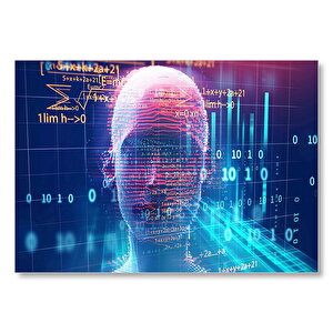 Robotik Kadın Yüzü Silüet Ve Dijital Semboller Mdf Ahşap Tablo 35x50 cm