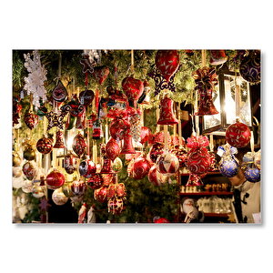 Yılbaşı Ağacından Sarkan Süsler Ve Fenerler Mdf Ahşap Tablo 50x70 cm