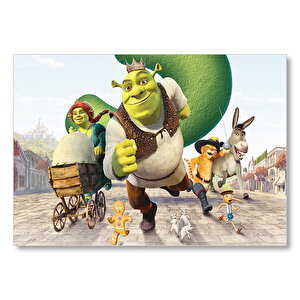 Shrek Karakterleri Çizgi Film Taç Bebek Arabası Kurabiye Mdf Ahşap Tablo