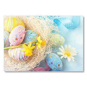 Rengarenk Boyalı Süslü Sürpriz Yumurtalar Mdf Ahşap Tablo 50x70 cm