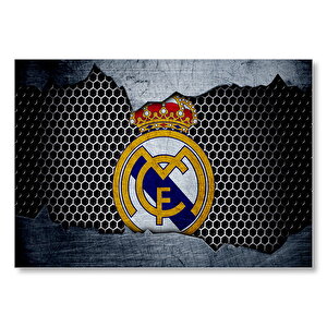 Real Madrid Logo Gri Siyah Petek Zemin Mdf Ahşap Tablo 50x70 cm