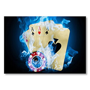 Poker Oyunu Dört As Casino Alev Görseli Mdf Ahşap Tablo 50x70 cm