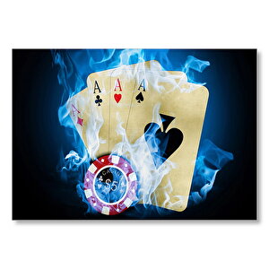 Poker Oyunu Dört As Casino Alev Görseli Mdf Ahşap Tablo