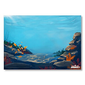 Okyanus Dibinde Turuncu Balıklar Kum Ve Kayalar Mdf Ahşap Tablo 35x50 cm