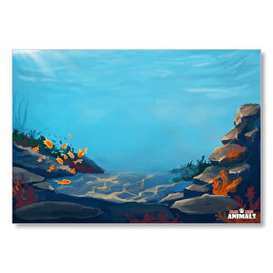 Okyanus Dibinde Turuncu Balıklar Kum Ve Kayalar Mdf Ahşap Tablo 50x70 cm
