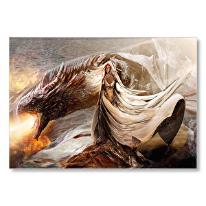 Daenerys Targaryen Dragon Game Of Thrones Çizgi Film Görseli Mdf Ahşap Tablo 35x50 cm