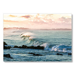 Gündoğumunda Okyanus Kıyısı Ve Dalgalar Mdf Ahşap Tablo 25x35 cm