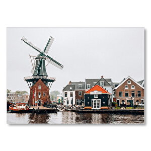 Hollanda Yeldeğirmeni Ve Şirin Kasaba Mdf Ahşap Tablo 50x70 cm