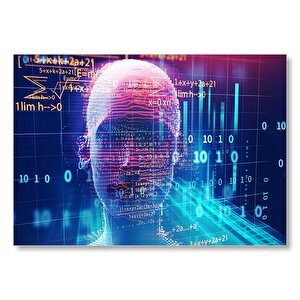 Robotik Kadın Yüzü Silüet Ve Dijital Semboller Mdf Ahşap Tablo 35x50 cm
