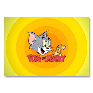 Tom Ve Jerr Logo Sarı Zeminde, Mdf Ahşap Tablo 35x50 cm