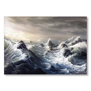 Fırtınada Dalgalı Okyanus Ve Bulutlar Mdf Ahşap Tablo 50x70 cm