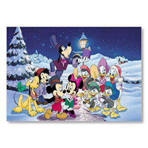 Mutlu Yıllar Tatiller Mickey Ve Minnie Mouse Donald Ve Daisy Duck Goofy Pluto Mdf Ahşap Tablo 25x35 cm
