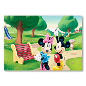 Mickey Mouse Ve Minnie Mouse Parkta Mdf Ahşap Tablo 50x70 cm