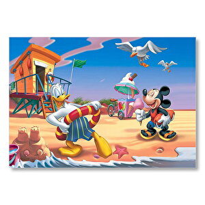 Donald Duck Ve Mickey Mouse Yaz Tatili Plaj Mdf Ahşap Tablo 50x70 cm