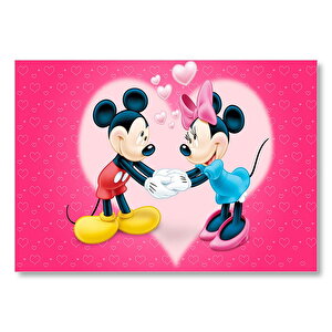 Mickey Ve Minnie Mouse Aşk Çifti Kırmızı Kalpli Mdf Ahşap Tablo 35x50 cm