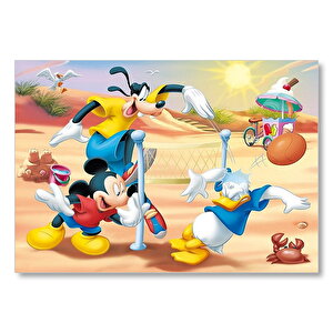 Mickey Mouse Goofy Ve Donald Duck Plaj Voleybolu Mdf Ahşap Tablo 35x50 cm