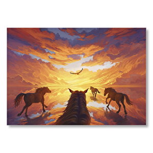 Güne Koşan Atlar Fantastik Mdf Ahşap Tablo 35x50 cm