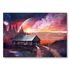 Uzak Bir Gezegendeki Ev Mdf Ahşap Tablo 50x70 cm