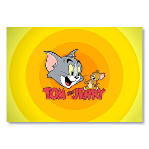 Tom Ve Jerr Logo Sarı Zeminde, Mdf Ahşap Tablo 25x35 cm