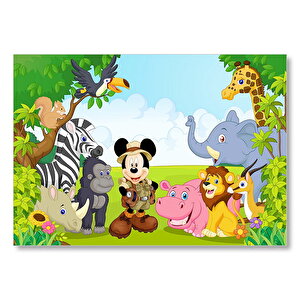 Ormandaki Arkadaşlarla Mickey Mouse Safari Görseli Mdf Ahşap Tablo 35x50 cm