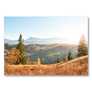 Yeşil Tepelerde Güneşli Bir Gün Mdf Ahşap Tablo 35x50 cm