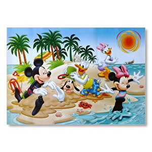 Donald Duck Daisy Duck Mickey Mouse Minnie Aand Goofy Sahilde Görseli Mdf Ahşap Tablo 35x50 cm