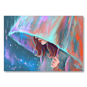 Şemsiye Tutan Kadın Görseli Mdf Ahşap Tablo 25x35 cm