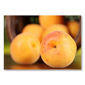 Sepetten Dökülen Taze Kayısılar Yakın Çekim Mdf Ahşap Tablo 25x35 cm