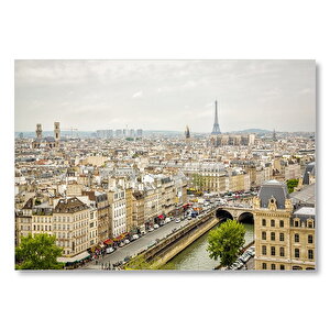 Paris Şehri Sen Nehri Eyfel Kulesi Görseli Mdf Ahşap Tablo 35x50 cm