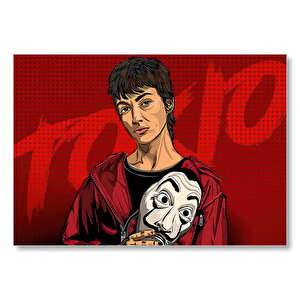 La Casa De Papel Tokyo Ve Maskesi Çizim Portre Mdf Ahşap Tablo 25x35 cm