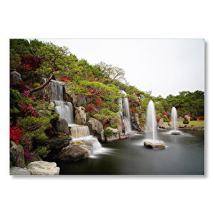 Şelale Fıskiyeler Ağaçlar Ve Açelyalar Mdf Ahşap Tablo 25x35 cm