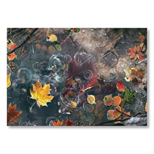Sonbahar Yaprakları Ve Yağmur Damlaları Mdf Ahşap Tablo 25x35 cm