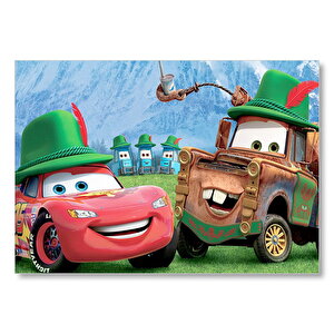 Disney Pixar Cars Tow Mater Ve Şimşek Mcqueen İllüstrasyonu Mdf Ahşap Tablo 35x50 cm