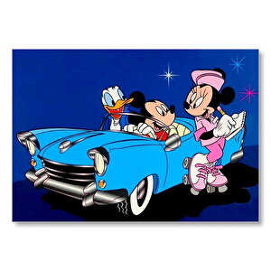 Mickey Mouse Minnie Mouse Ve Donald Duck Otomobil Mdf Ahşap Tablo 50x70 cm