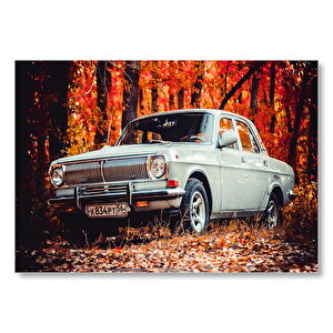 Otomobil Sonbahar Yaprakları Ağaçlar Mdf Ahşap Tablo 50x70 cm