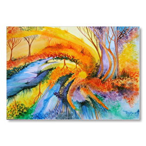 Soyut Sanat Ağaç Nehir Turuncu Mavi Görsel Mdf Ahşap Tablo 25x35 cm