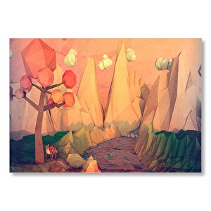 Minimalizm Tilki Ağaç Dağlar Nehir Soyut Sanat Görseli Mdf Ahşap Tablo 50x70 cm