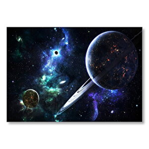 Uzayda Görünüm Gezegeller Yıldızlar Güneş Tutulması Mdf Ahşap Tablo 35x50 cm