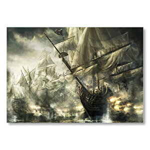 Deniz Savaşındaki Yelkenli Gemiler Mdf Ahşap Tablo 50x70 cm