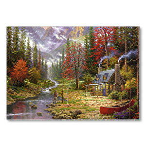 Orman Dere İnsan Ev Görseli Mdf Ahşap Tablo 50x70 cm