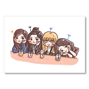 Black Pink Pop Grubu Karikatürize Mdf Ahşap Tablo 35x50 cm