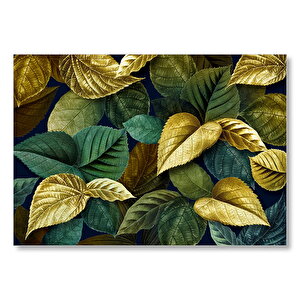 Yeşil Kahverengi Ve Altın Yapraklar Bir Arada Mdf Ahşap Tablo 35x50 cm