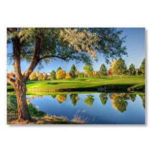 Yeşil Çayırlar Durgun Göl Ve Söğüt Ağacı Mdf Ahşap Tablo 50x70 cm